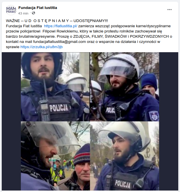 Fundacja pozwie agresywnego policjanta